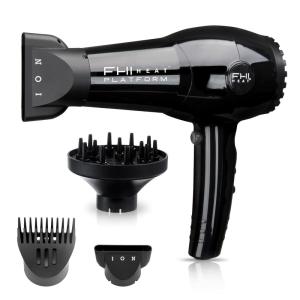 imageFHI HEAT Platform Nano Lite Pro 1900 Hair Dryer Turbo Tourmaline Light Weight Ceramic Quick Dry with 3 Piece Attachment Set Comb Concentrator and DiffuserBlack