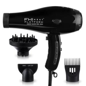 imageFHI HEAT Platform Nano Power Salon Pro 2000 Tourmaline Ceramic Quick Dry Hair Dryer with 3 Piece Attachment Set Comb Concentrator and Diffuser Black