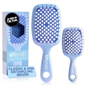 imageFHI Heat  UNbrush Detangling Brush Combo Pack  Original ampamp Mini UNbrush Hairbrush for All WetDry Hair Types  DuoFlex Anti Static Hair Brush Vented Detangler Brush for PainFree StylingPeriwinkle Light Blue