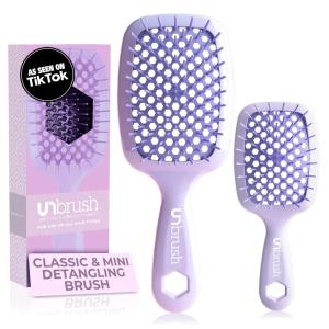imageFHI Heat  UNbrush Detangling Brush Combo Pack  Original ampamp Mini UNbrush Hairbrush for All WetDry Hair Types  DuoFlex Anti Static Hair Brush Vented Detangler Brush for PainFree StylingLilac Light Purple