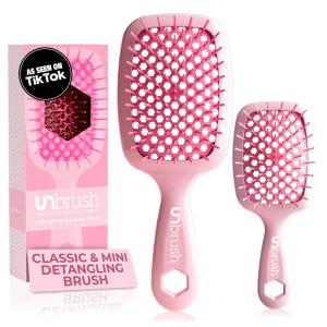 imageFHI Heat  UNbrush Detangling Brush Combo Pack  Original ampamp Mini UNbrush Hairbrush for All WetDry Hair Types  DuoFlex Anti Static Hair Brush Vented Detangler Brush for PainFree StylingPeony Light Pink
