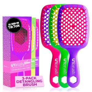 imageFHI Heat UNbrush Detangling Brush 3Pack Bundle  Hair Brush for All WetDry Hair Types  PainFree Detangler Brush wDuoFlex Anti Static Bristles  Lightweight Travel Hair Brush Neon Collection