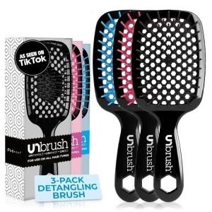 imageFHI Heat UNbrush Detangling Brush 3Pack Bundle  Hair Brush for All WetDry Hair Types  PainFree Detangler Brush wDuoFlex Anti Static Bristles  Lightweight Travel Hair Brush Original Black