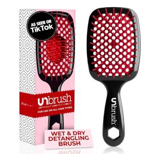 imageFHI Heat UNbrush Detangling Brush for PainFree Brushing on All Wet or Dry Hair Types  Durable DuoFlex AntiStatic Bristles Lightweight Handle Vented Hair BrushCanyon Red