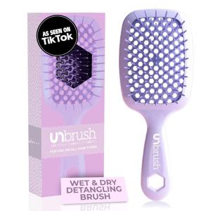 imageFHI Heat UNbrush Detangling Brush for PainFree Brushing on All Wet or Dry Hair Types  Durable DuoFlex AntiStatic Bristles Lightweight Handle Vented Hair BrushLilac Light Purple