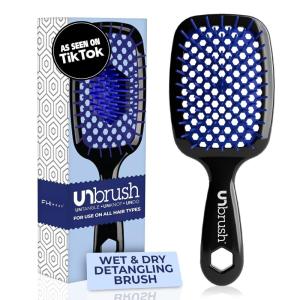 imageFHI Heat UNbrush Detangling Brush for PainFree Brushing on All Wet or Dry Hair Types  Durable DuoFlex AntiStatic Bristles Lightweight Handle Vented Hair BrushGalaxy Blue