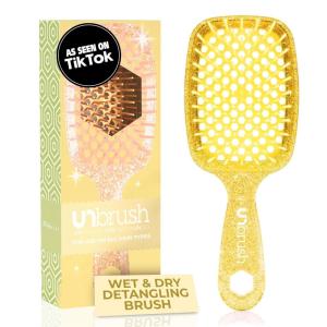 imageFHI Heat UNbrush Detangling Brush for PainFree Brushing on All Wet or Dry Hair Types  Durable DuoFlex AntiStatic Bristles Lightweight Handle Vented Hair BrushAmber Yellow