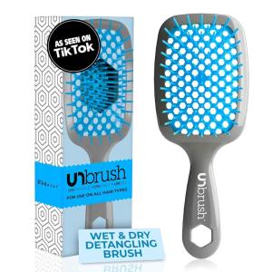 imageFHI Heat UNbrush Detangling Brush for PainFree Brushing on All Wet or Dry Hair Types  Durable DuoFlex AntiStatic Bristles Lightweight Handle Vented Hair BrushLight BlueGrey