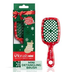 imageUNbrush Mini Holiday Hair Brush for PainFree Brushing On All WetDry Hair TypesSleigh Ride Red