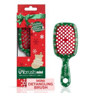 imageUNbrush Mini Holiday Hair Brush for PainFree Brushing On All WetDry Hair TypesSnowy Pine Green
